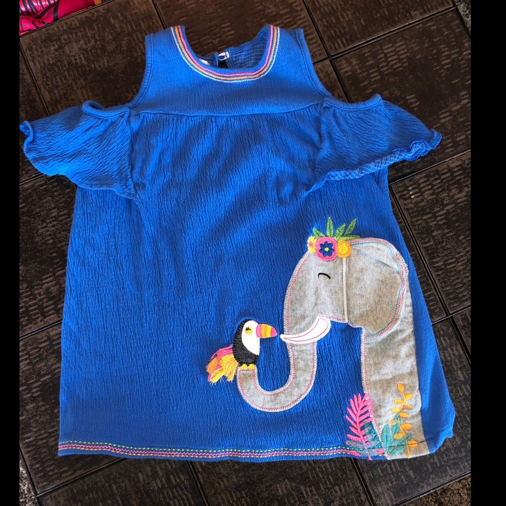 Mudpie- BLUE ELEPHANT COLD SHOULDER DRESS